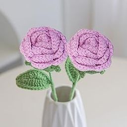 2 Pcs Crochet Flowers, Crochet Flowers Bouquet, Purple (15.74in* 2.55in) Crochet Roses Handmade Knitted Flowers Bouquet for Weddings, Parties and Home Decoration (Excluding Bottles)-image-95