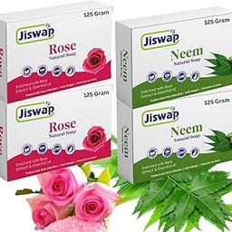 Jiswap Natural Handmade Soap | Reduces Tanning & Improves Skin Texture | With Essential Oils |(125grm each (Pack of 4), Rose+Neem)-image-44