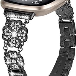 Watch Bands Compatible with Fitbit Versa 4/Sense 2 for Women,Dressy Bling Crystal Classy Diamond Metal Strap Stainless Steel Jewelry Bracelet-10