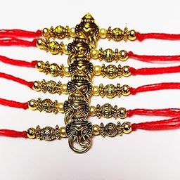 Handmade Designer Rudraksh with Ganeshji Rakhi Set for bhaiya/Rakhi for Brother Set of 6-image-9