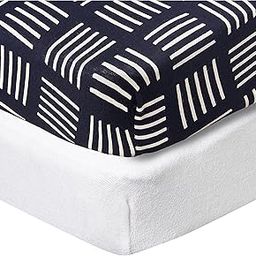 HonestBaby 2-Piece Organic Cotton Printed & Terry Changing Pad Cover Set , Sketchy Square Dark Navy, One Size-4