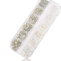 D.B.Z. Rhinestones Flat Back with Storage Container AB Colors Artificial Gems Round Glass Crystal Mixed for Nail Art (Transparents AB + Crystal AB)-20