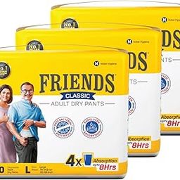 Friends Classic Adult Diapers Pants Style - 30 Count (Large) with odour lock, Unisex, Leakproof, Elastic Waist and Anti-Bacterial Absorbent Core - Waist Size 30-56 inch; 76-142 cm-image-97