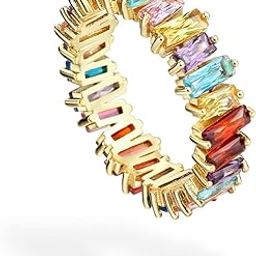 Eternity Rainbow Ring Band Ring for Women 18K Gold Plated Baguette Multicolor Cubic Zirconia Eternity Ring-8