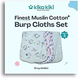 Kika Kiki Muslin Burp Cloths for Baby | 100% Soft & Absorbent Cotton | Large, Reusable & Washable Burping Towel | Spit-Up Cloth, Baby Wipe, Multipurpose Napkin (Pack of 3) (Grey Shades)-picture-22