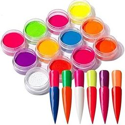 Red Square 12 Colors Fluorescent Powder Pigment Nail Powder, Color Nail Pigments Dust Nail Glitter, Neon Pigment Eyeshadow Powder for Halloween/Christmas Makeup Nail Art Decoration-73
