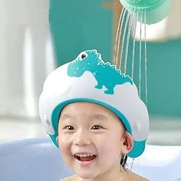 LONGMIRE Baby Shower Cap for Kids Hair Washing Shield, Toddler Bath Hat, Shampoo Visor, Head Protector - Cute Dinosaur Shape Makes Bath More Fun - Blue (1 Pack)-picture-46