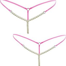 Women's White Pearl Beaded Erotics Pendant Sexy & Hot G-String Thongs, Seamless Underwear, Hipster Panties Stretchy and Bamboo Briefs Boyshort Bikini, Pack of 2-image-3