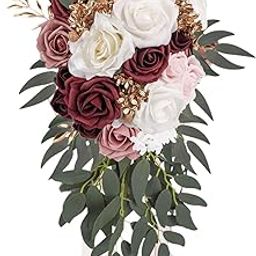 UJEAVETTE Wedding Bouquet for Bride Toss Bouquet Elegant Anniversary Cascading Bouquet Style B-image-11