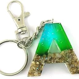 A Letter/Alphabets Handmade Resin Keychain by LFF by Soniya Themed in Dried Natural Flowers/Glitters/Stones/Gold-Silver-Copper Flakes Filled for Men and Women - Letter "A"-20
