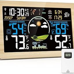 Weather Station Wireless Indoor Outdoor, Digital Thermometer, 7.5'' VA Display Home Weather Stations, Accurate Temperature Humidity Gauge with Weather Forecast, Atomic Clock,Khaki-image-95