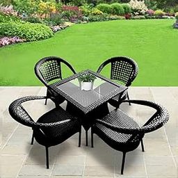 Alisha Craft Patio Chair Sets Garden Wicker Furniture Set for Outdoor Patio and Balcony, Powder Coated Frame, UV Protected Wicker [4 Chairs, 1 Table]-image-76