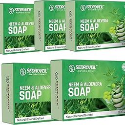SEDROVEIL Neem & Aloevera Soap | Natural & Handcrafted | Neem & Aloevera Extract | Paraben-Free | Antibacterial & Anti-Acne | Gentle Exfoliation | For Clear & Healthy Skin | 5 x 95g Bar-image-90