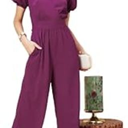 Women Wrap Neck Puff Sleeves Gathered Waist Tie-Up Jumpsuit (S To 3XL)-picture-29