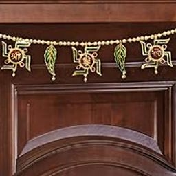 Swastik Shubh Labh Metal Toran for Diwali/Toran for Door/toran for Pooja Room Mandir/Main Door Room/Diwali Decoration Items for Home (Size 38 x 3.5 Inch)-1