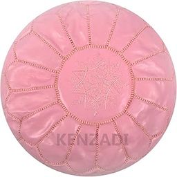Kenzadi Genuine Leather Ottoman Pouf Cover Hand Stitched in Marrakech by Moroccan Artisans, Footstool, UNSTUFFED (Pink by Pink)-image-37