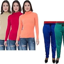 indiweaves Women Winter Wear Combo Pack- Full Sleeves High Neck/Skivvy and Fleece Warm Lower/Track Pants Pack of 5-picture-4