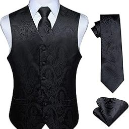 Men's Paisley Floral Jacquard Waistcoat & Neck Tie and Pocket Square Vest Suit Set-picture-17