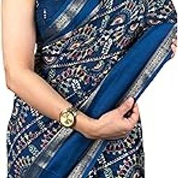 Women's Beautiful Kalamkari Print With Zari Border Soft Cotton Saree With Unstitched Running Blouse-image-75