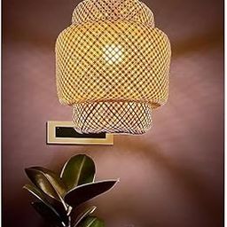 Craftscape Antique Handmade Bamboo Hanging Lamp Shade with Bulb Holder (14 Inch) | Eco-Friendly Ceiling Pendant Light for Home, Café, Kitchen & Restaurant Decor-picture-19