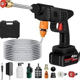 (Double_Battery) Cordless Portable Wireless Pressure Washer Gun 48V 12000mah High Pressure Water Gun for Car Wash Bike Washing 3In1 Car Duster Stickers| Vacuum Nozzle 5M (6 PCS Car)-image-85