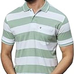 Men's Cotton Blend Regular Fit Polo Collar Striper T Shirt Has A Short Sleeves & Pocket On Chest-MT3-LG_XXL Light Green-image-51