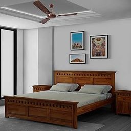 Wooden Craftico Sheesham Wood King Size Double Bed Without Storage for Bedroom Livig Room Home (Honey Finish)-image-53