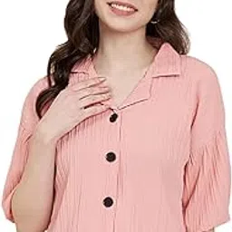 vairagee Women's Cotton Blend Striped Boxy Shirt with Spread Collar Half Sleeve Button Closure | Shirt for Man (1621)-picture-1