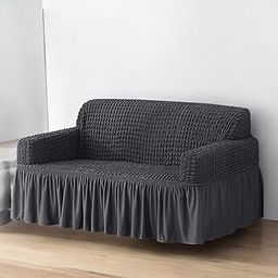 Clavyk 280 GSM Stretchable Turkish Sofa Cover Universal Touch Protector Bubble Fabric with Frill Universal Big Elasticity Slipcover | Ocean Blue/Grey/Maroon/Dark Blue/Brown (Grey, 2 Seater)-image-40