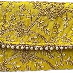 Handcrafted Women's Embroidered Clutch Bag | Purse | Handbag for Bridal | Casual | Party (Mustard Color)-image-72