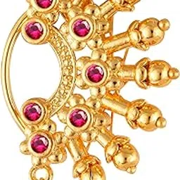 Vighnaharta Gold Plated with Pearl Alloy and CZ Red stone Non Piercing Maharashtrian Nath Nathiya./ Nose Pin valentine day gift valentineday gift for her gift for him gift for women gift for women {VFJ1163NTH-Press-Gold }-image-81
