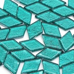 Sweven Art Mosaic Tiles, 25x40mm Size, 4mm Thick, Diamond Shape,Glitter Teal Green Color (Pack of 200Gms)-image-94