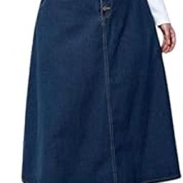 Navy Blue Plus Size Buttoned A-Line Maxi Denim Women Skirt-15