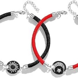 2PCS Sun And Moon Bracelet for Women Glow In The Dark Sun Moon Star Bracelet Handmade Black/Red Braided Rope Bracelet for Men/Women for Their Closest Friends-74