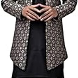Men's Stylish Ethnic Wear Black Kurta Pajama Set with Long Jacket-21