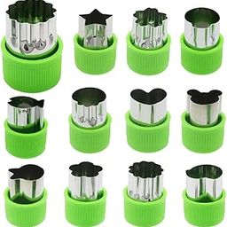 12Pcs Cookie Cutter Shapes Set, Stainless Steel Vegetable Fruit Cutter Shapes Embossing Mold for Kid Baking Cooking Food Decoration, Bread Sandwich Cutter for Kitchen Pastry Mold, Baking Mold-23