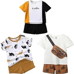 lofn Unisex Child Cotton Clothing Sets for Baby Boys & Baby Girls Printed Kids Clothing Sets - Unisex Clothing sets Half sleeve T-Shirt & Shorts Pack Of 3 (T83CP-T65MT-24-T78CP)-picture-3