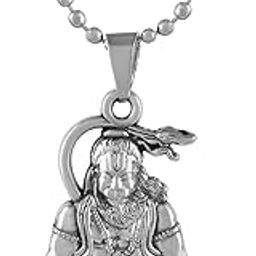 Lord Hanuman Ji Pendant for Men Women Brass Silver Finish | Meditation Pose Bajrangbali Locket with Chain-image-75