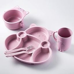 ARURA (LABEL) 5 PCs Eco-Friendly Bamboo Fiber Baby Feeding Set Tableware Baby Crockery Dining Set Feeding Set for New Born and Toddlers (Multicolor)-picture-7