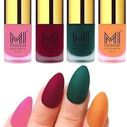 MI FASHION Modern Velvet Matte Lacquer Nail Paint Combos Endless Glam 9.9ml Each Baby Pink, Mauve, Dark Green, Saffron Orange (Pack Of-4)-image-79