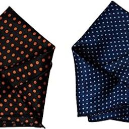 Men’s Satin Pocket Square Combo – Black with Orange Polka Dots & Navy Blue with Blue Polka Dots-image-3