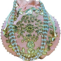 FURRFAB Combo of 2 Handcraft Style clutch silk potali bag-Baby Pink And Potali Embroidered Evening Bag with Pearls and Beads, Yellow-image-88