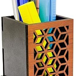 AJANTA ROYAL Decorative Wooden Pen Holder, Royal Design Pattern, Corporate Gift, 3.75 x 3.25 x 3.25 inches, PPS-13 (Brown)-image-15
