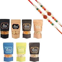 Jaiccha Ghasitaram Rakhi Gifts for Brothers - Best of 7 Namkeens with 2 Rudraksh Rakhis-image-13