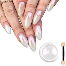 Holographic Nail Art Powder Set, White Pearl Chrome Glitter, Fairy Shell Manicure Pigment with Tool-picture-42