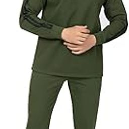 Men's Green Round Neck Fleece Tracksuit Set | Full Sleeve with Striped Arms | Warm Winter Wear | Lower with Side Pockets-image-17