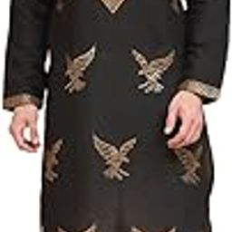Silk Blend Kurta Pyjama Set with Golden Eagle Embroidery-image-0