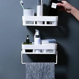 COSTEM Wall Shelves Kitchen Bathroom Shelf Self-Adhesive Sticker Hook Multipurpose Wall Holder Bathroom Storage Rack Box Strong Shower Rack Shelf (2 Bathroom Shelf + 1 Towel Hanger) Plastic-image-60