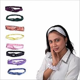 Women's Mulberry Silk Satin Hair Band | Hair Accessories | women elastic hair band (Pack Of 8)-image-52