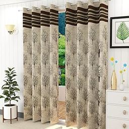 HOME UTSAV 2 Piece Jute Floral Blackout Heavy Jacquard Tree Curtains for Window 6 Feet, Coffee-image-37